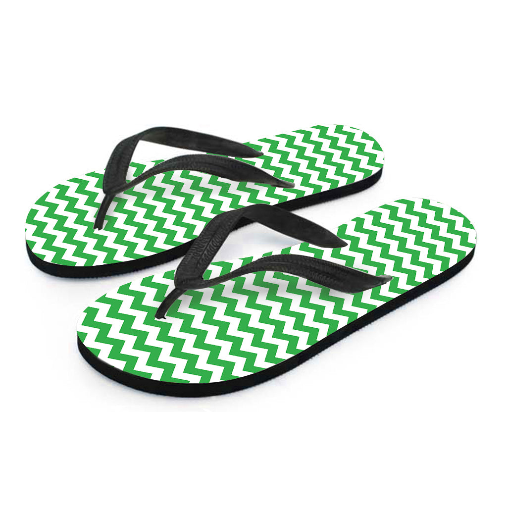 Green And White Chevron Pattern Print Flip Flops