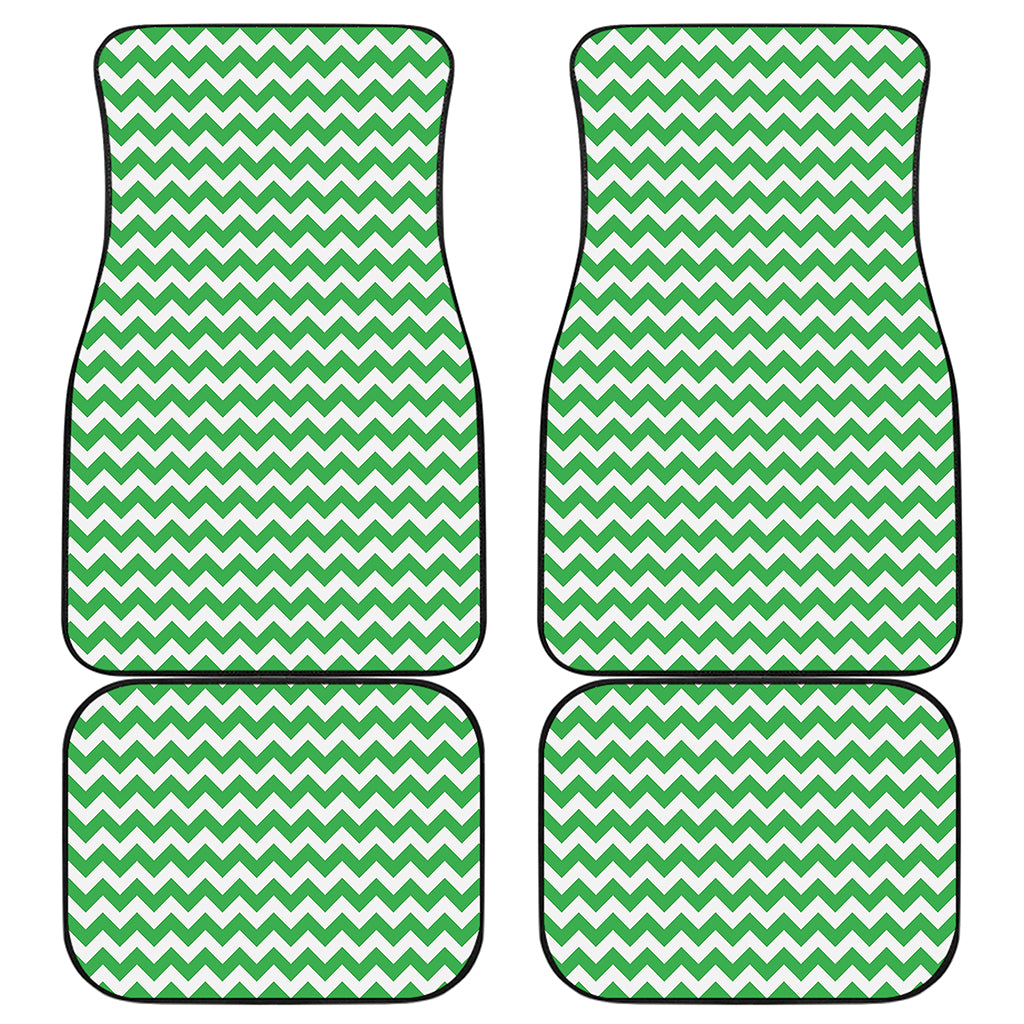 Green And White Chevron Pattern Print Front and Back Car Floor Mats
