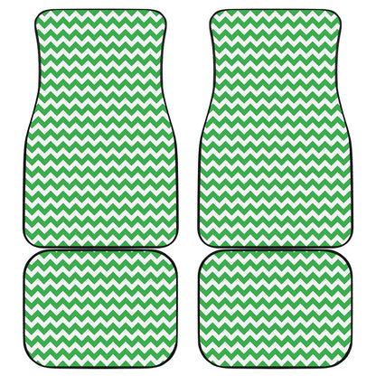 Green And White Chevron Pattern Print Front and Back Car Floor Mats