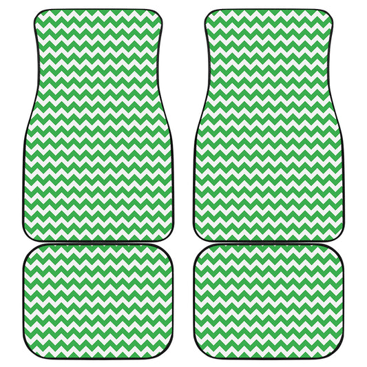 Green And White Chevron Pattern Print Front and Back Car Floor Mats