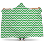 Green And White Chevron Pattern Print Hooded Blanket