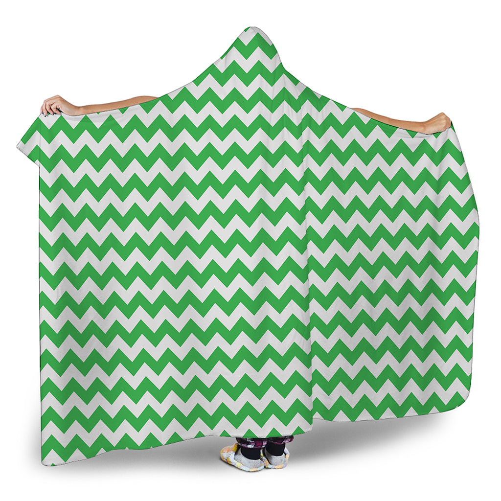 Green And White Chevron Pattern Print Hooded Blanket