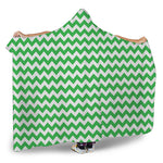 Green And White Chevron Pattern Print Hooded Blanket