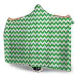 Green And White Chevron Pattern Print Hooded Blanket