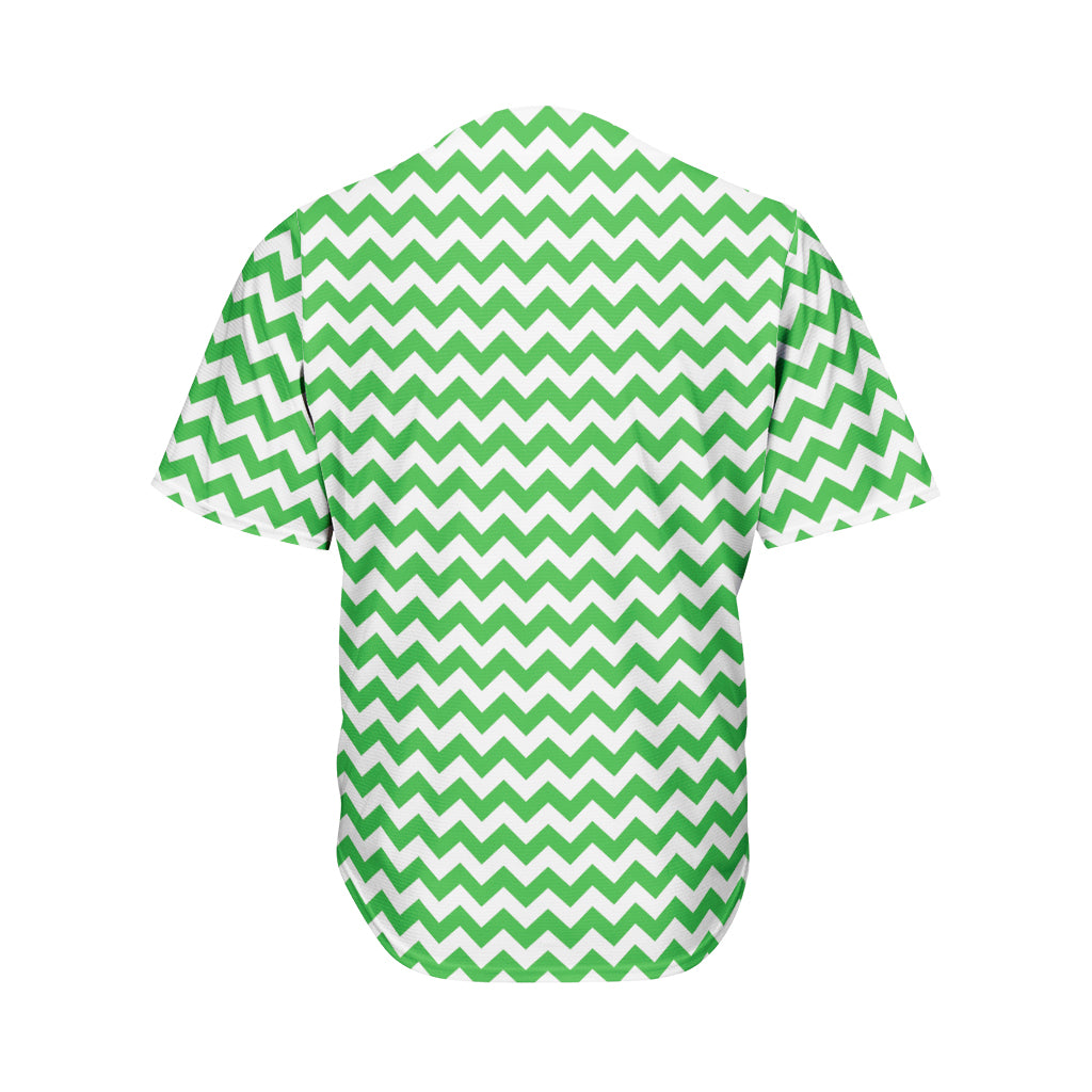Green And White Chevron Pattern Print Men's Baseball Jersey