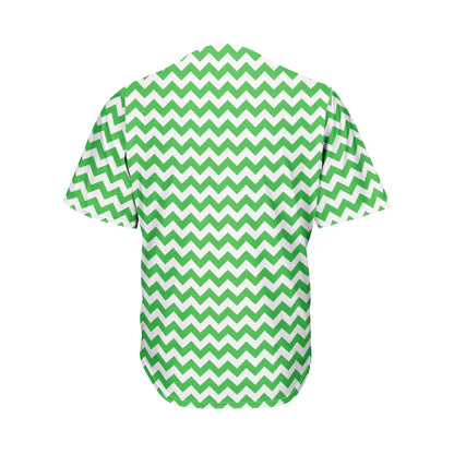Green And White Chevron Pattern Print Men's Baseball Jersey