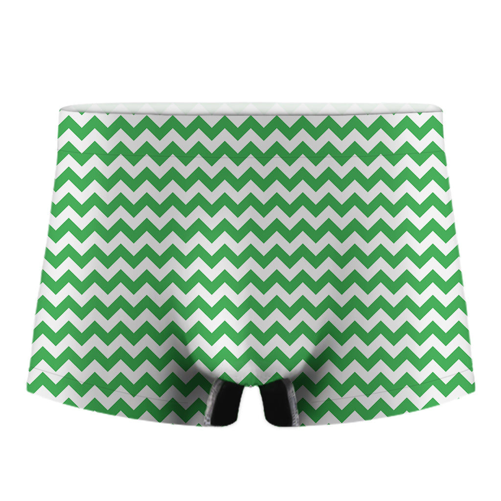 Green And White Chevron Pattern Print Men's Boxer Briefs