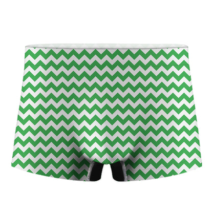 Green And White Chevron Pattern Print Men's Boxer Briefs