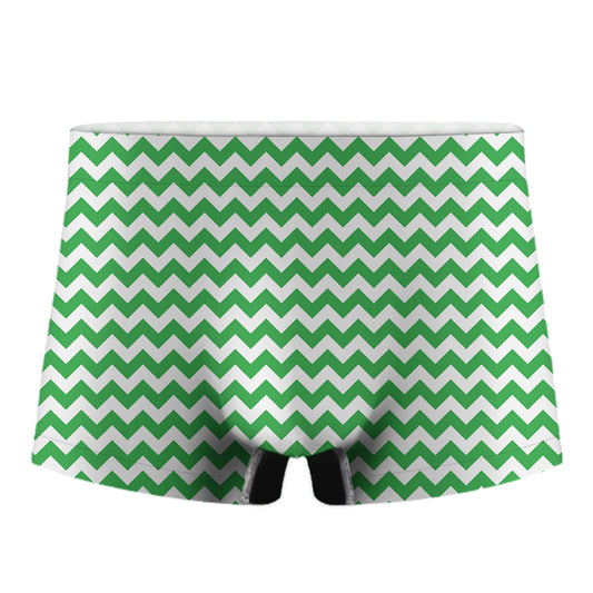 Green And White Chevron Pattern Print Men's Boxer Briefs