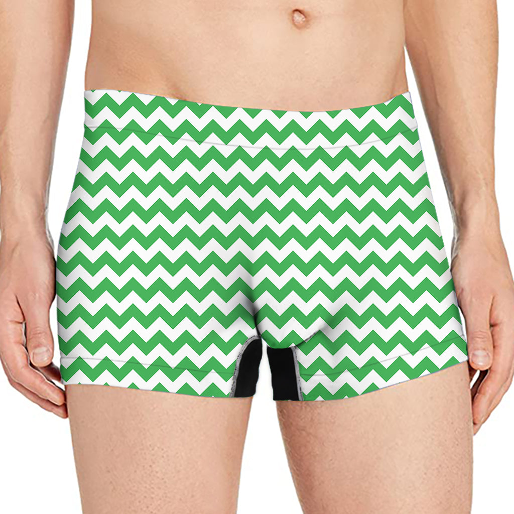 Green And White Chevron Pattern Print Men's Boxer Briefs