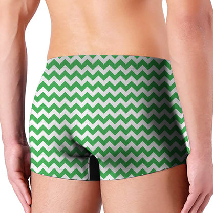 Green And White Chevron Pattern Print Men's Boxer Briefs