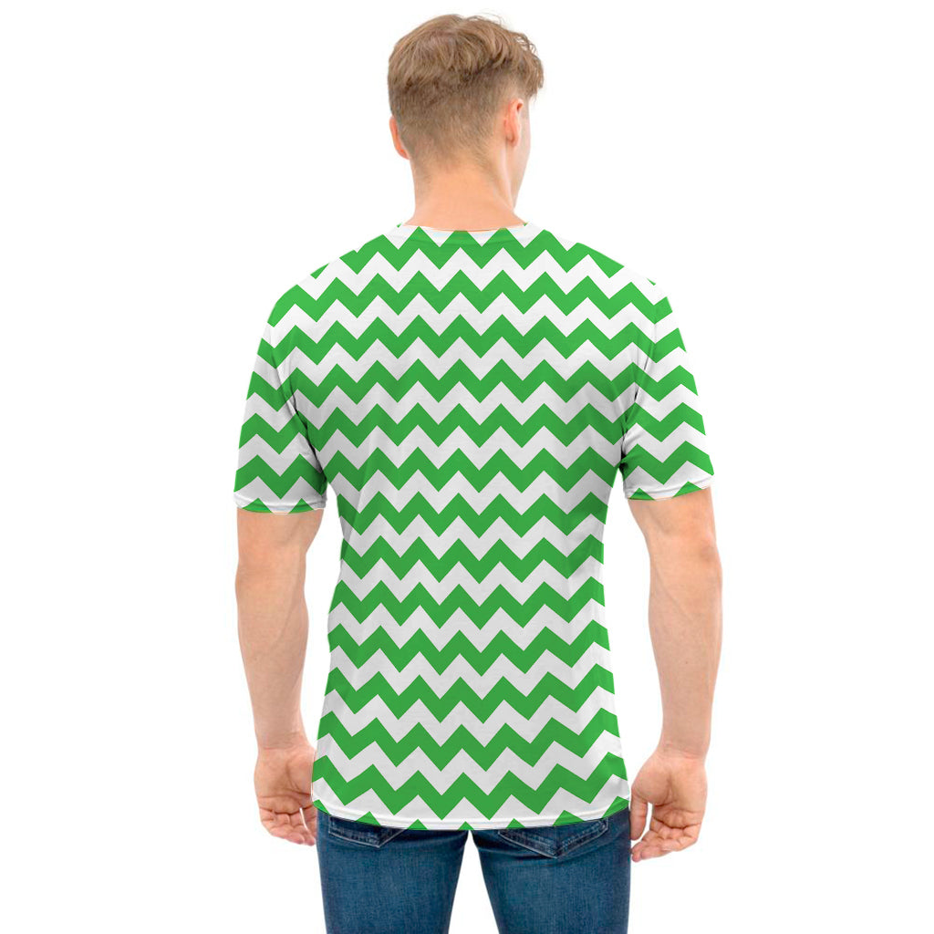 Green And White Chevron Pattern Print Men's T-Shirt