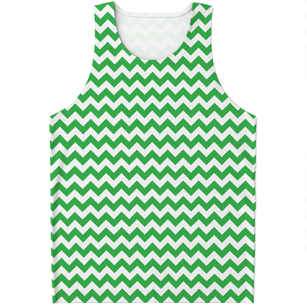 Green And White Chevron Pattern Print Men's Tank Top