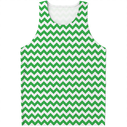 Green And White Chevron Pattern Print Men's Tank Top