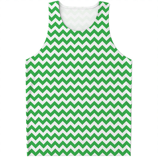 Green And White Chevron Pattern Print Men's Tank Top