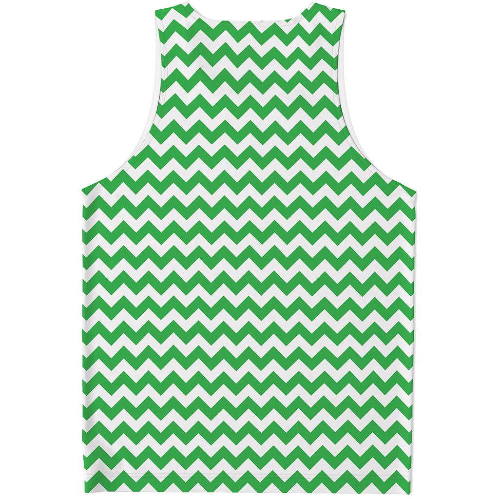Green And White Chevron Pattern Print Men's Tank Top