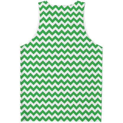 Green And White Chevron Pattern Print Men's Tank Top