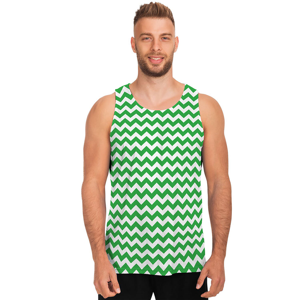 Green And White Chevron Pattern Print Men's Tank Top