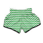 Green And White Chevron Pattern Print Muay Thai Boxing Shorts