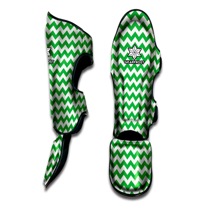 Green And White Chevron Pattern Print Muay Thai Shin Guard
