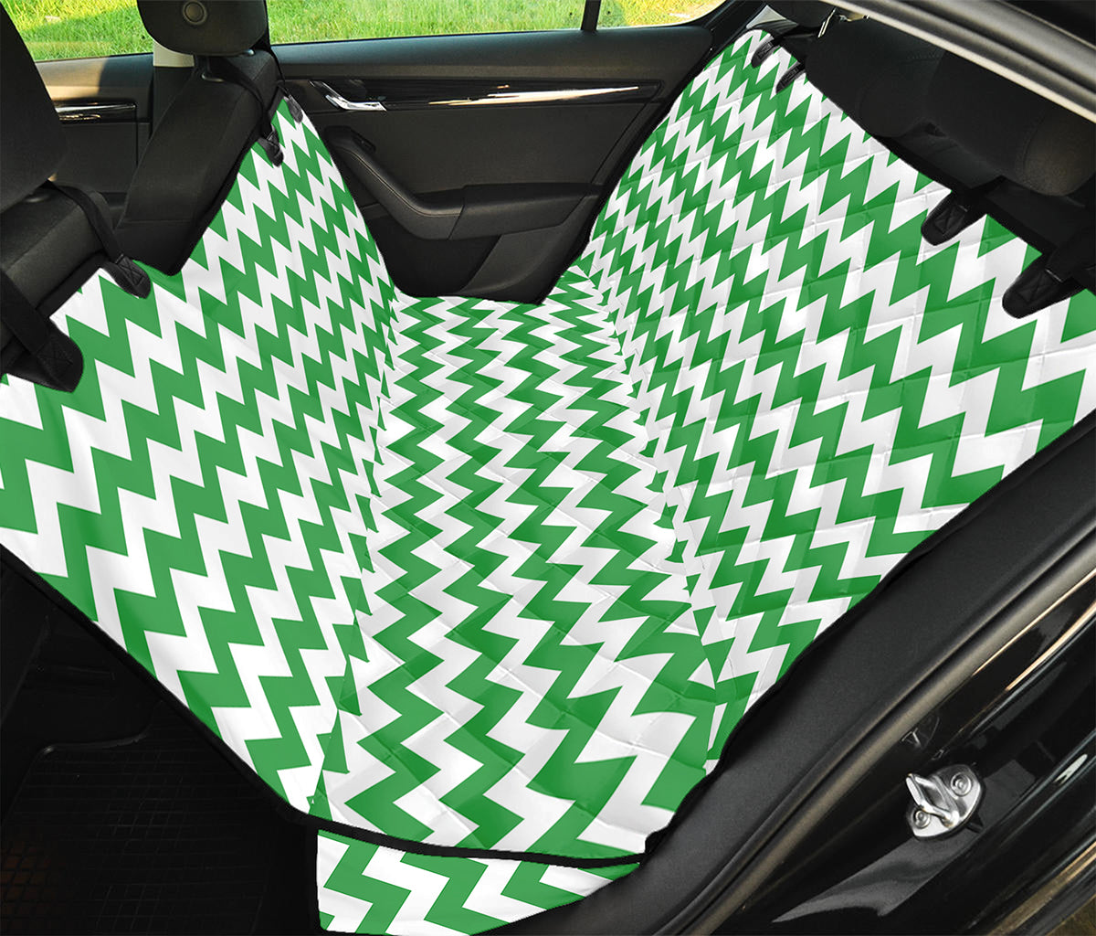 Green And White Chevron Pattern Print Pet Car Back Seat Cover