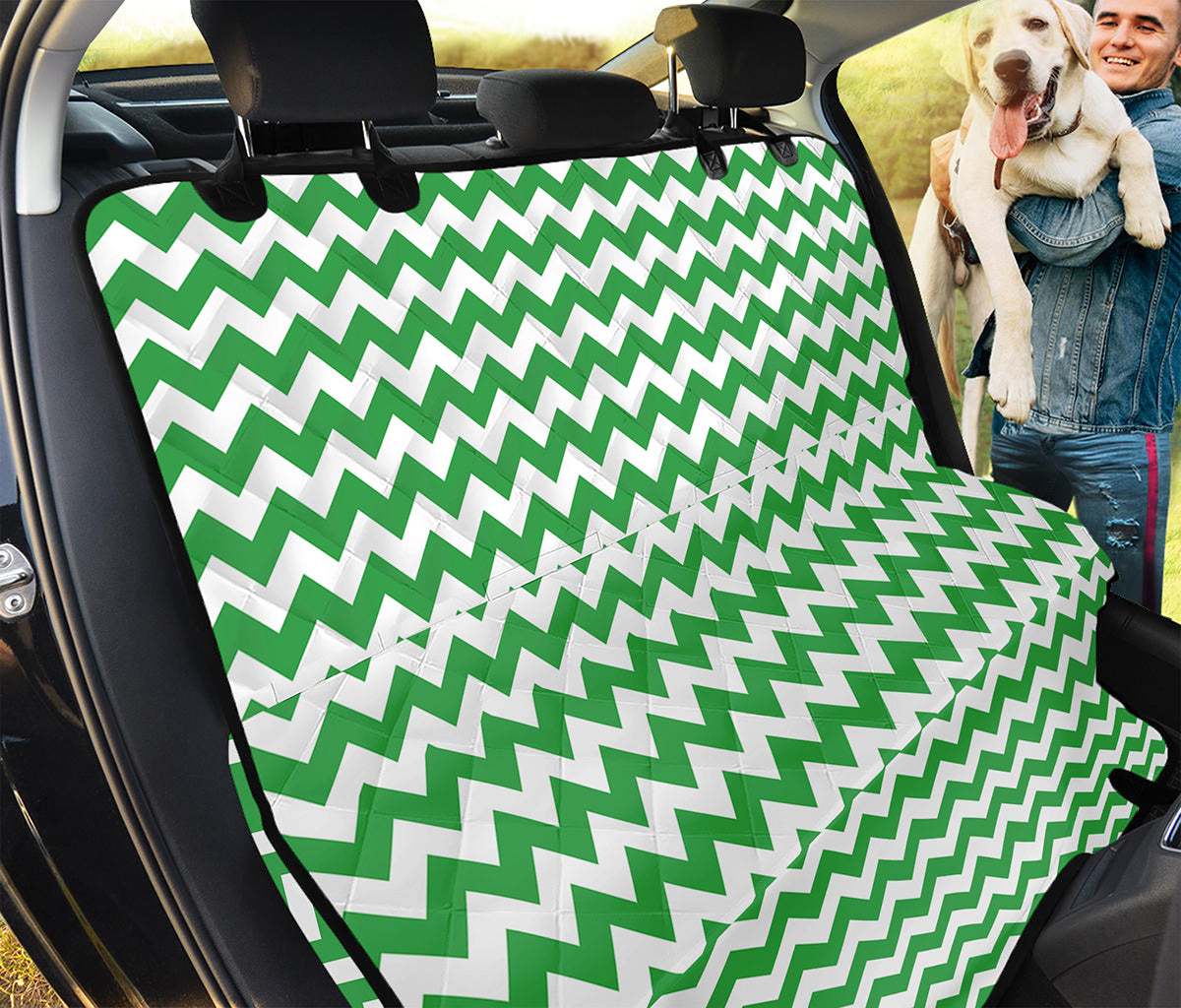 Green And White Chevron Pattern Print Pet Car Back Seat Cover