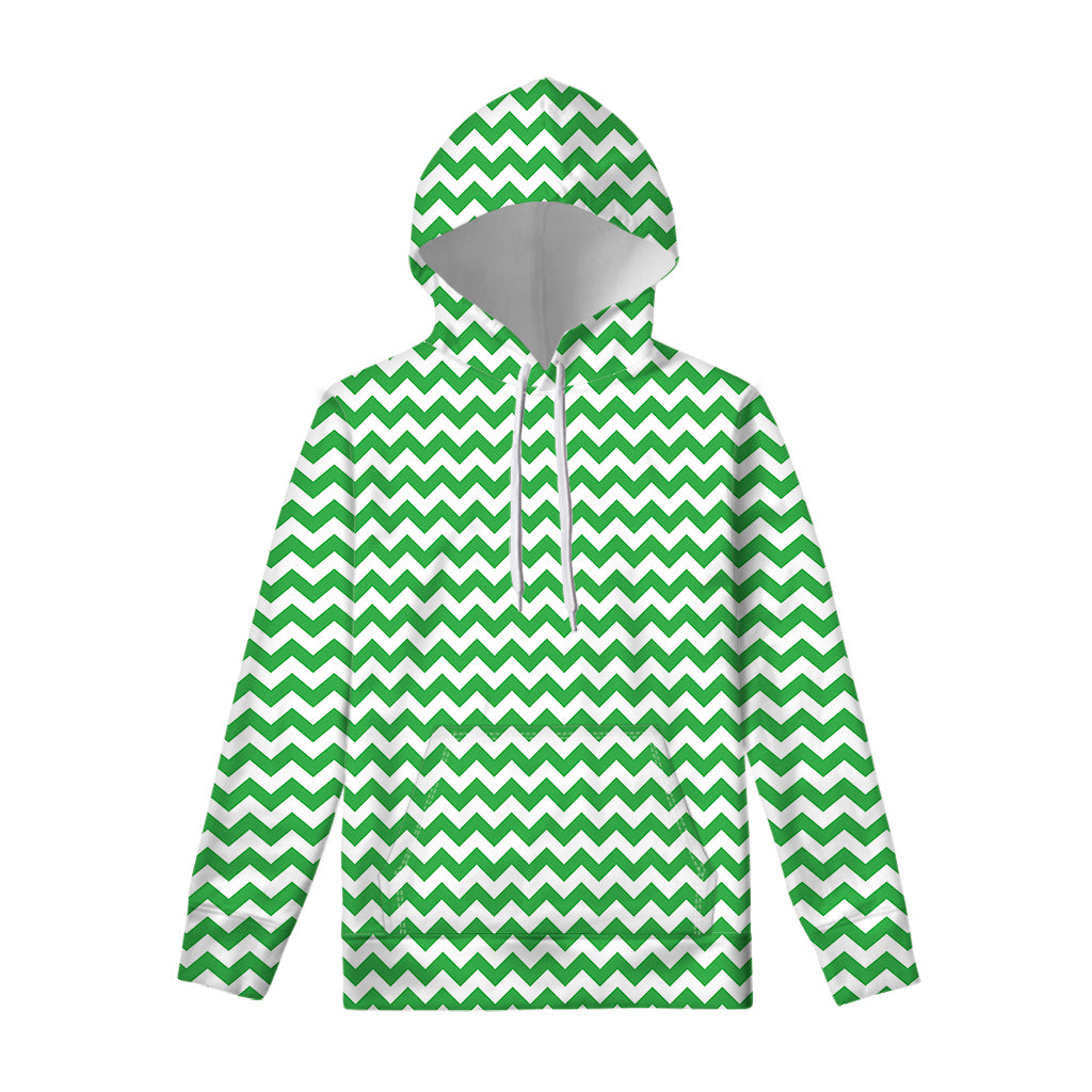 Green And White Chevron Pattern Print Pullover Hoodie