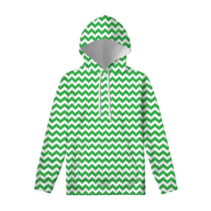Green And White Chevron Pattern Print Pullover Hoodie