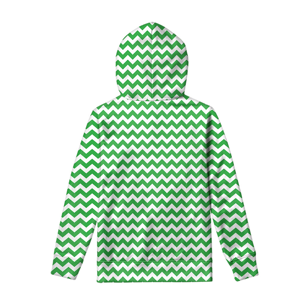 Green And White Chevron Pattern Print Pullover Hoodie