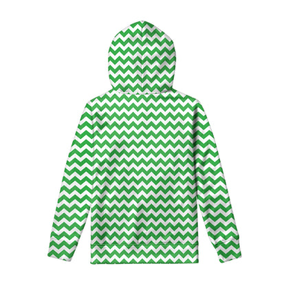 Green And White Chevron Pattern Print Pullover Hoodie