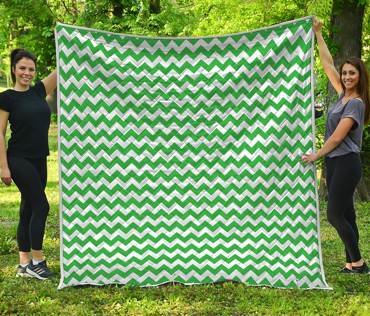 Green And White Chevron Pattern Print Quilt