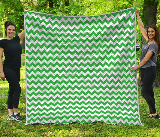 Green And White Chevron Pattern Print Quilt
