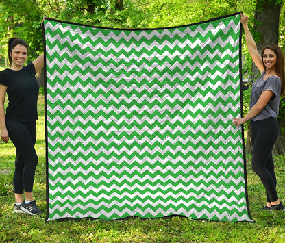 Green And White Chevron Pattern Print Quilt