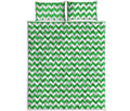 Green And White Chevron Pattern Print Quilt Bed Set