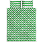 Green And White Chevron Pattern Print Quilt Bed Set