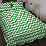 Green And White Chevron Pattern Print Quilt Bed Set