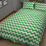 Green And White Chevron Pattern Print Quilt Bed Set