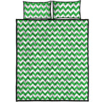 Green And White Chevron Pattern Print Quilt Bed Set