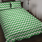 Green And White Chevron Pattern Print Quilt Bed Set