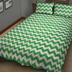 Green And White Chevron Pattern Print Quilt Bed Set