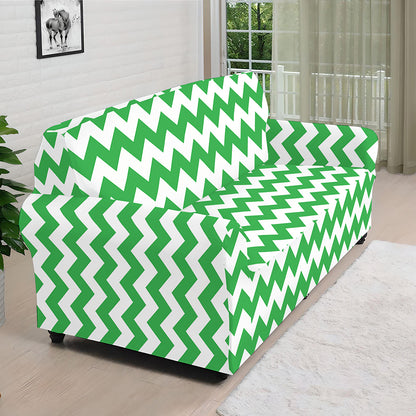 Green And White Chevron Pattern Print Sofa Cover