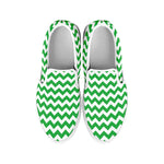Green And White Chevron Pattern Print White Slip On Shoes