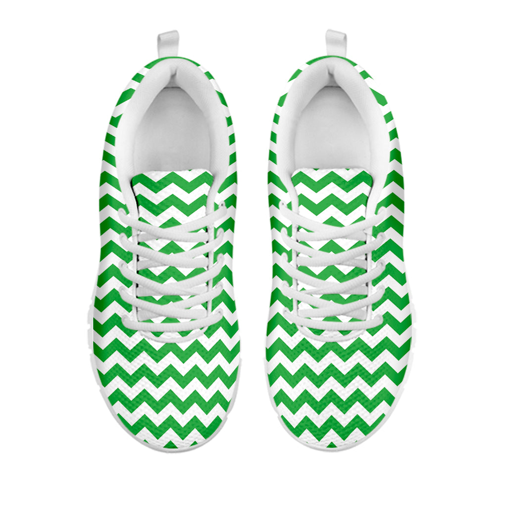 Green And White Chevron Pattern Print White Sneakers