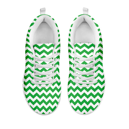 Green And White Chevron Pattern Print White Sneakers