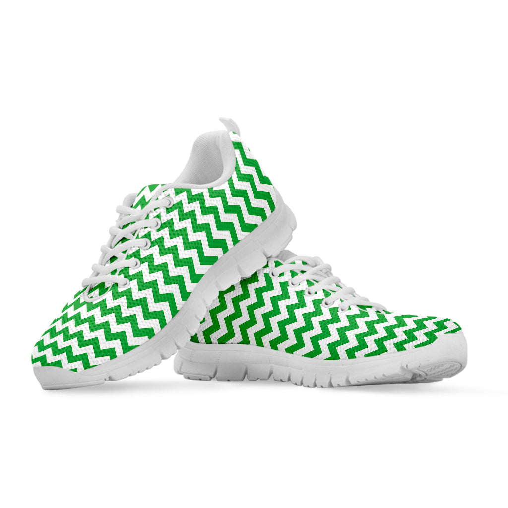 Green And White Chevron Pattern Print White Sneakers