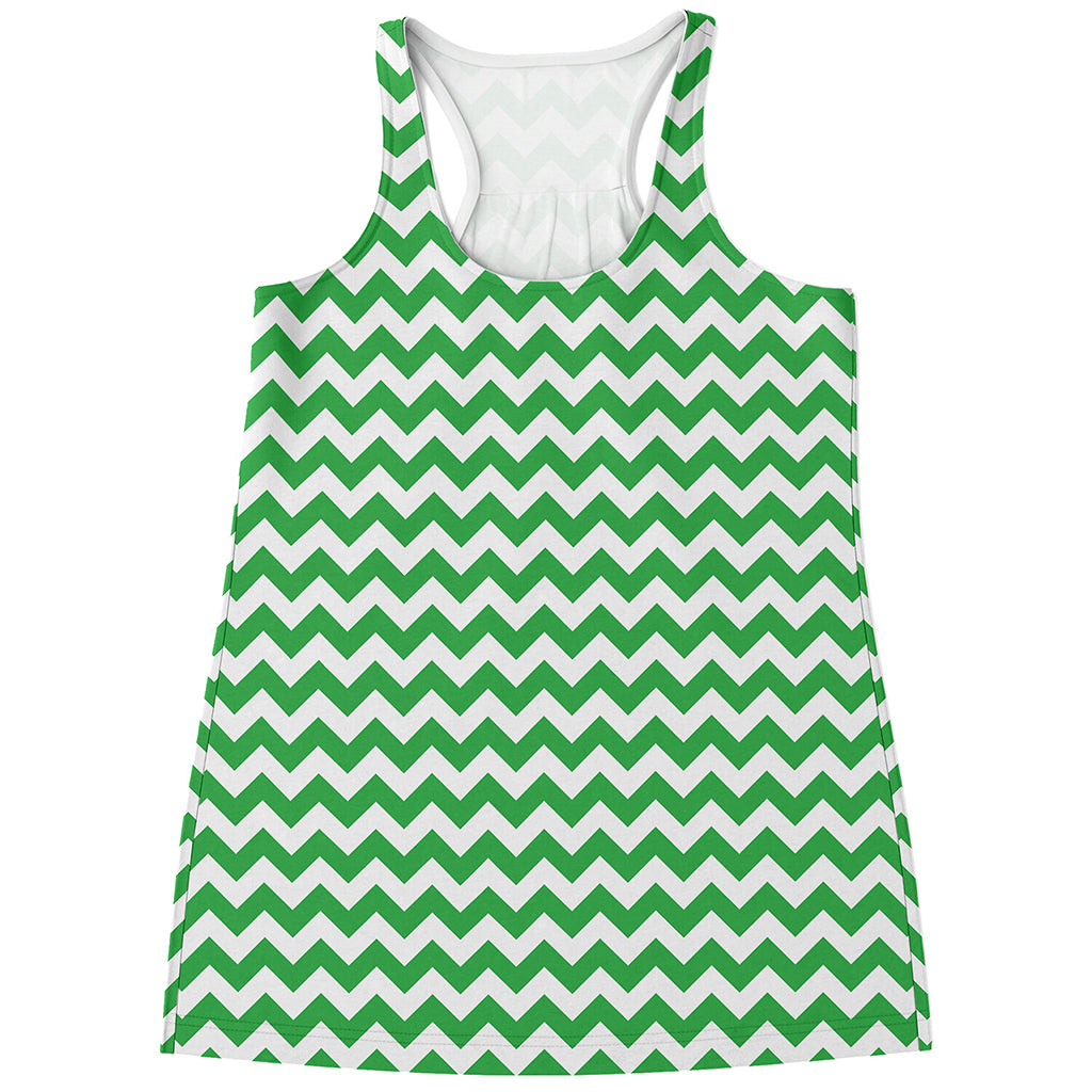 Green And White Chevron Pattern Print Women's Racerback Tank Top