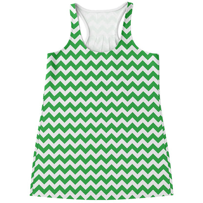 Green And White Chevron Pattern Print Women's Racerback Tank Top
