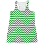 Green And White Chevron Pattern Print Women's Racerback Tank Top