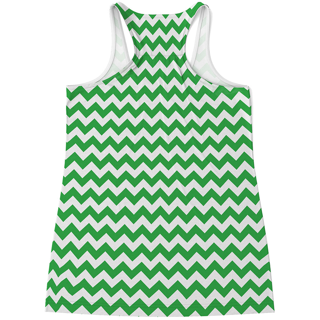 Green And White Chevron Pattern Print Women's Racerback Tank Top