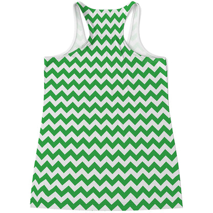 Green And White Chevron Pattern Print Women's Racerback Tank Top